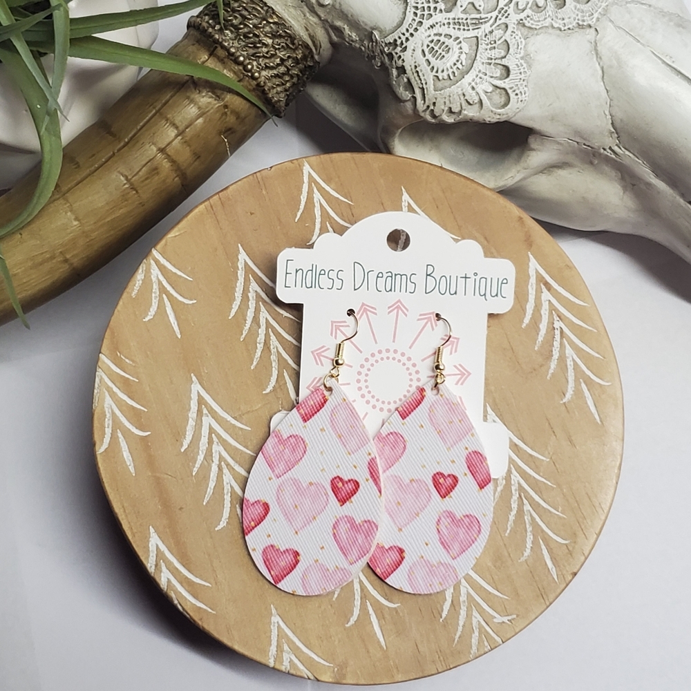 Faux Leather Earrings | Valentine's Heart Print